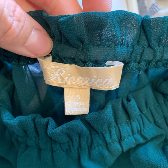 Pink blush forest green tierd off the should dress - Picture 6 of 6